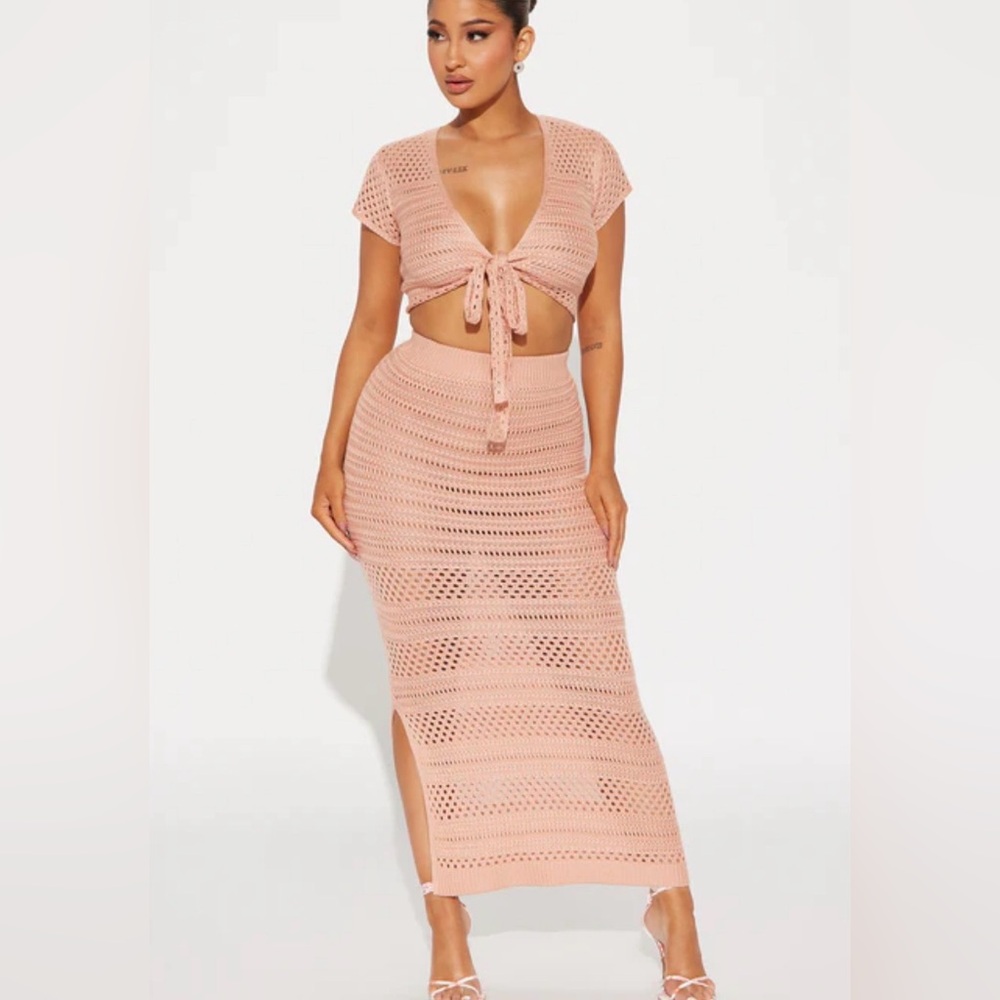 Fashion Nova Pink Crochet Skirt Set